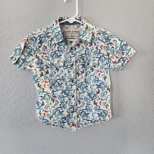 Cody James Kids' Short-Sleeve Paisley Button-Down Shirt in White, Blue & Orange